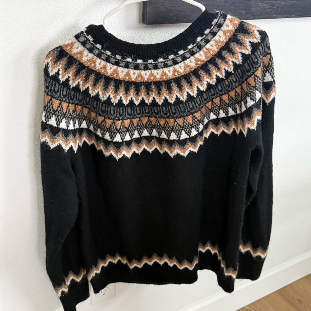 Talbots Black and Brown Patterned Men's Crewneck Sweater